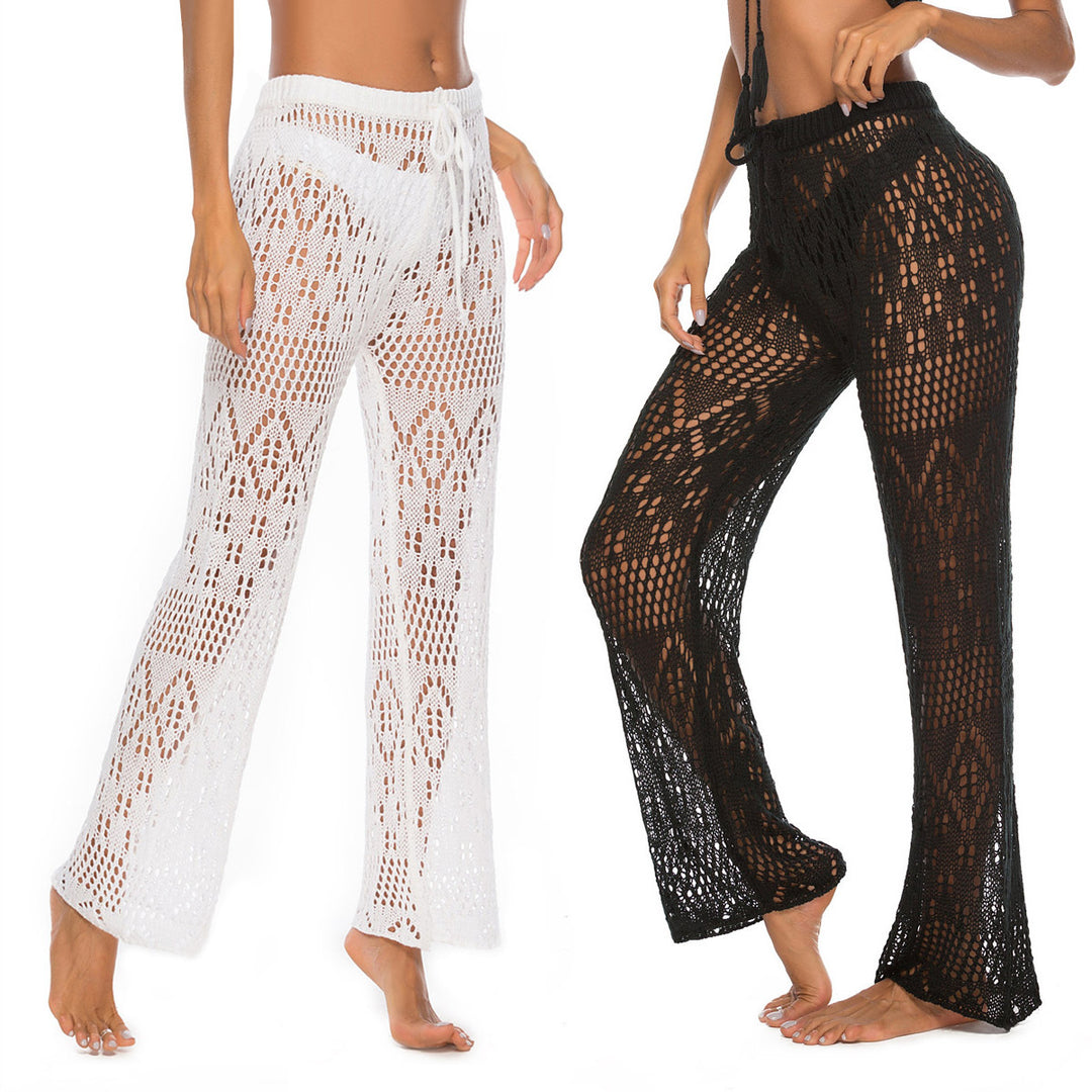 Damen Häkel-Strandhose mit weitem Schnitt und modernem Lochdesign Drune