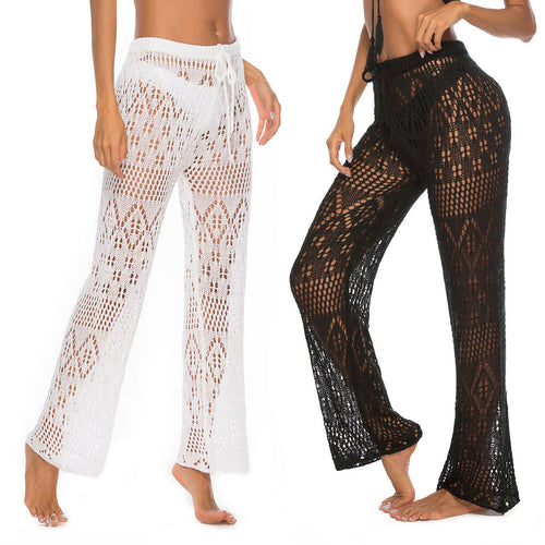 Damen Häkel-Strandhose mit weitem Schnitt und modernem Lochdesign Drune