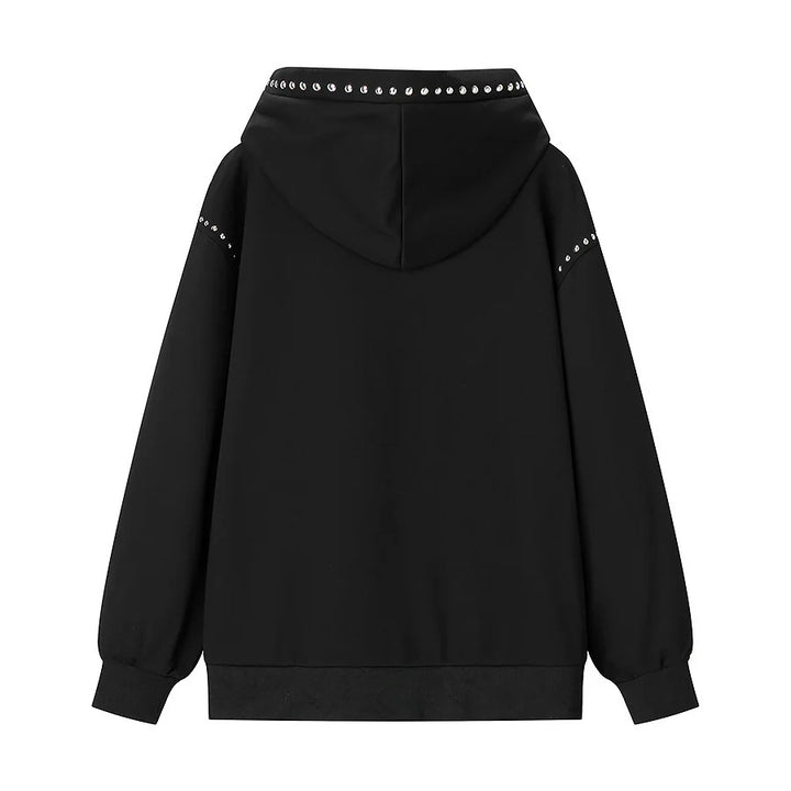 Damen nan weiter Kapuzenpullover mit Ziernieten am Kragen und legerer Passform Drune