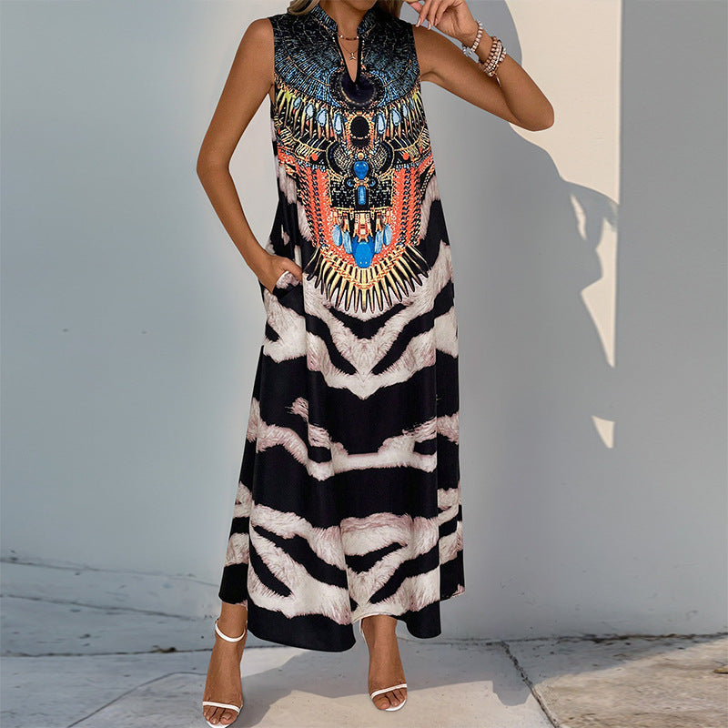 Damen Maxikleid mit kunstvoller Applikation und modernem Tiermuster Drune