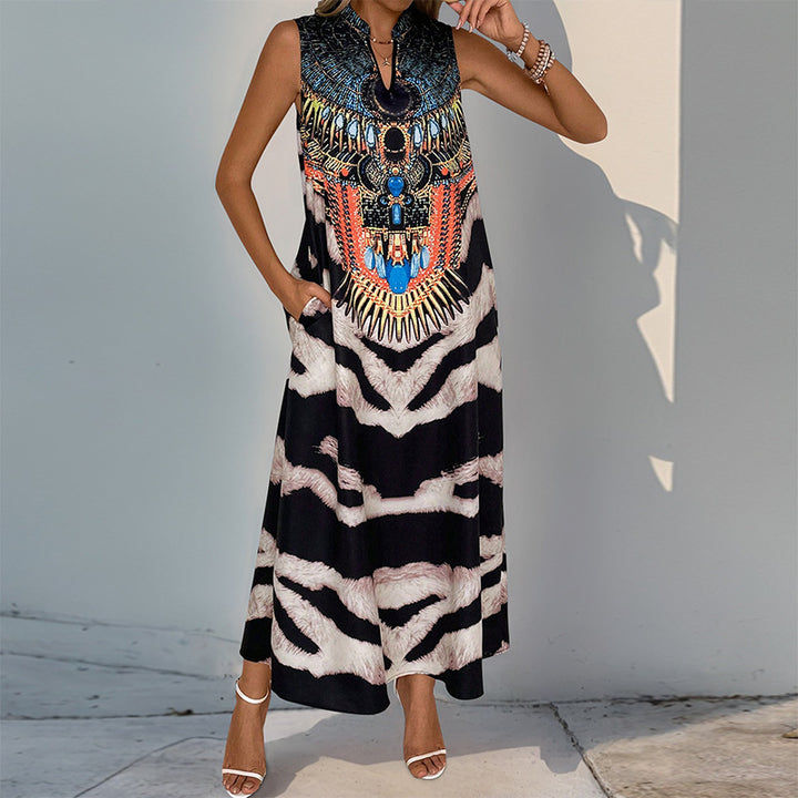Damen Maxikleid mit kunstvoller Applikation und modernem Tiermuster Drune