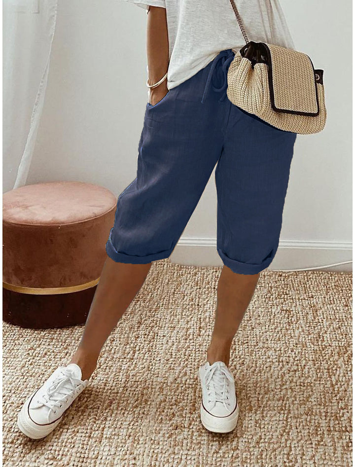 Damen lässige Cropped-Hosen mit Gummi Bund und Taschen Drune