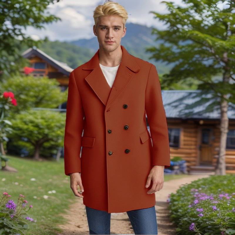 Herren eleganter Doppelreiher-Mantel aus weichem Material Drune