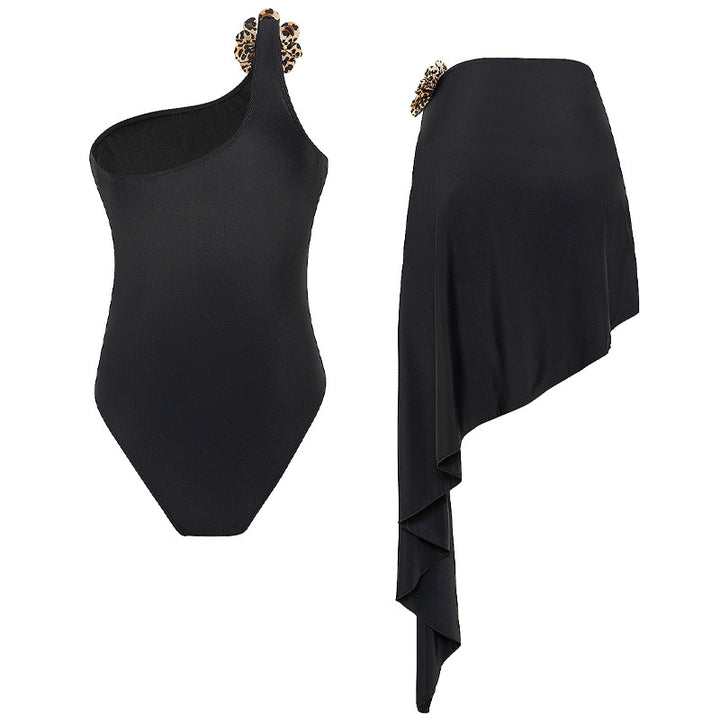 Damen Einteiler Badeanzug mit asymmetrischem Wickelrock Drune