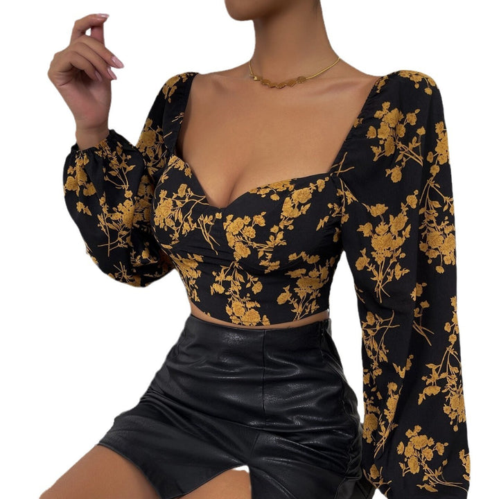 Damen Crop-Top mit floralem Muster und elegantem Puffärmel Drune