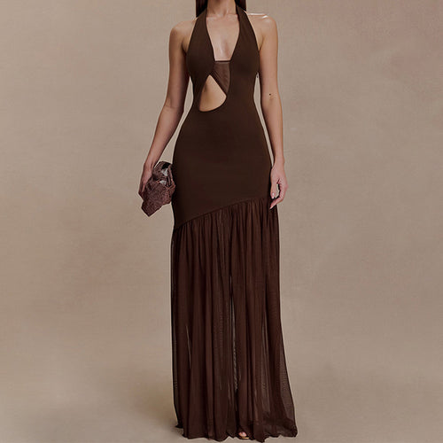 Damen Elegantes Maxikleid mit asymmetrischem Schnitt und tiefem V-Ausschnitt Drune