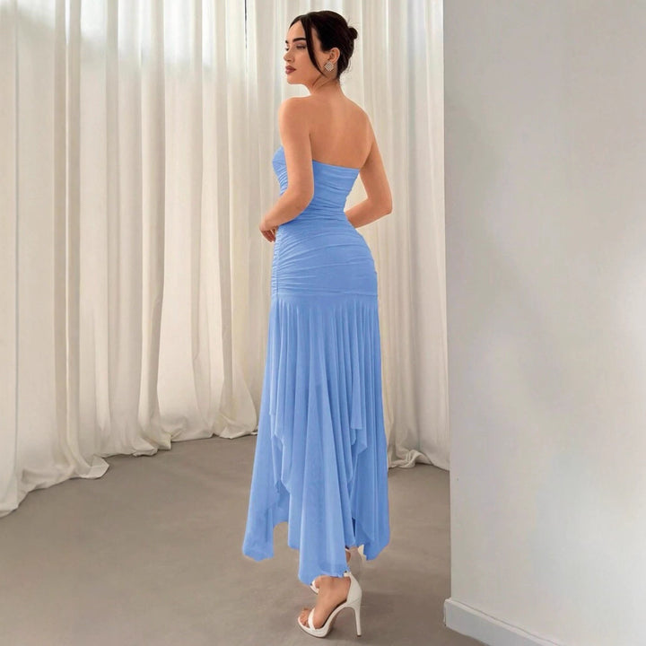 Damen Extravaganter Maxikleid mit Raffungen und asymmetrischem Saum Drune