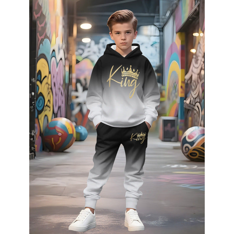 Unisex nan Kinder Jogginganzug mit Kapuzenpullover und detailreichem Auto-Print Drune