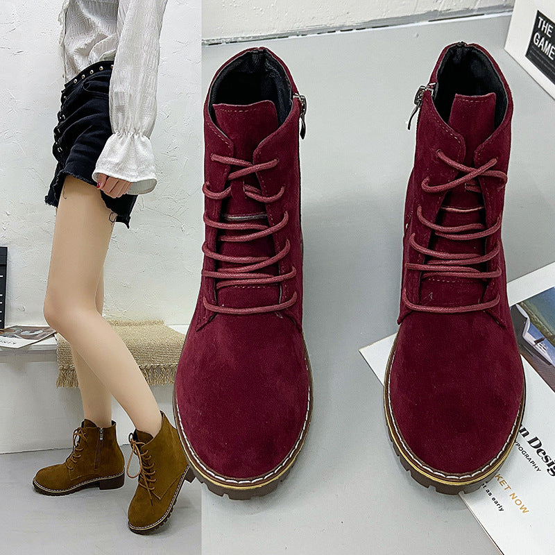 Damen modische Ankle-Stiefel aus Wildleder mit zusätzlichem Reißverschluss und leichter Profilsohle Drune
