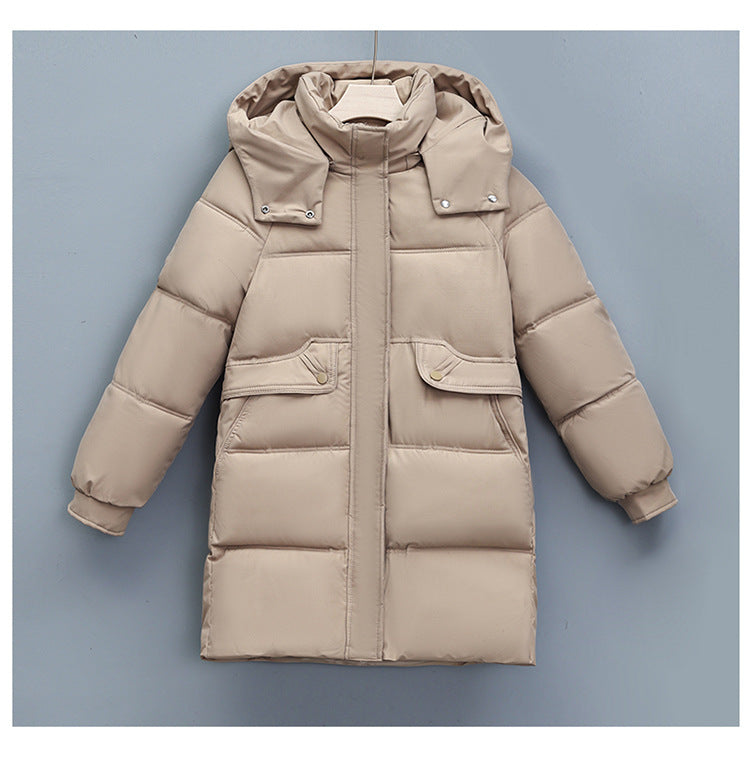 Damen nan langer thermogepolsterter Parka mit abnehmbarer Kapuze, verdecktem Reißverschluss und Klappentaschen Drune