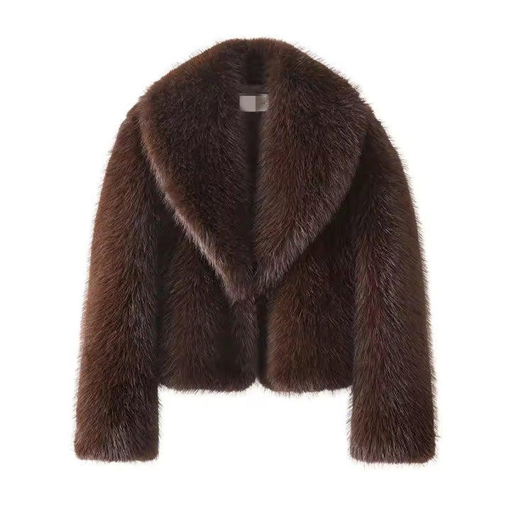 Damen Cropped Kunstpelz-Kurzjacke mit extravoluminösem Schalkragen Drune