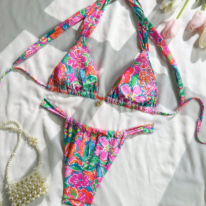 Damen Triangel-Bikini mit modischem Blumendesign Drune