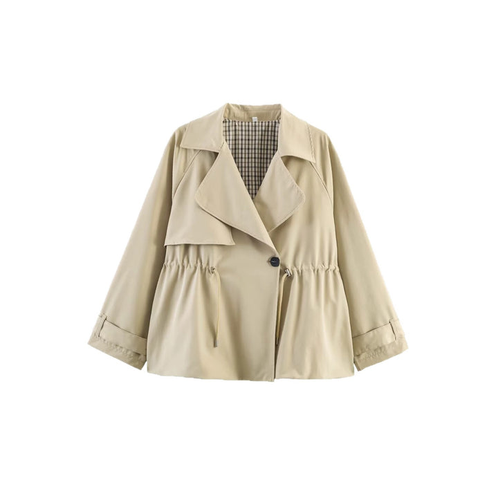 Damen Cropped-Trenchjacke im Boxy-Schnitt mit Tunnelzug-Taillierung und Oversized-Manschetten Drune