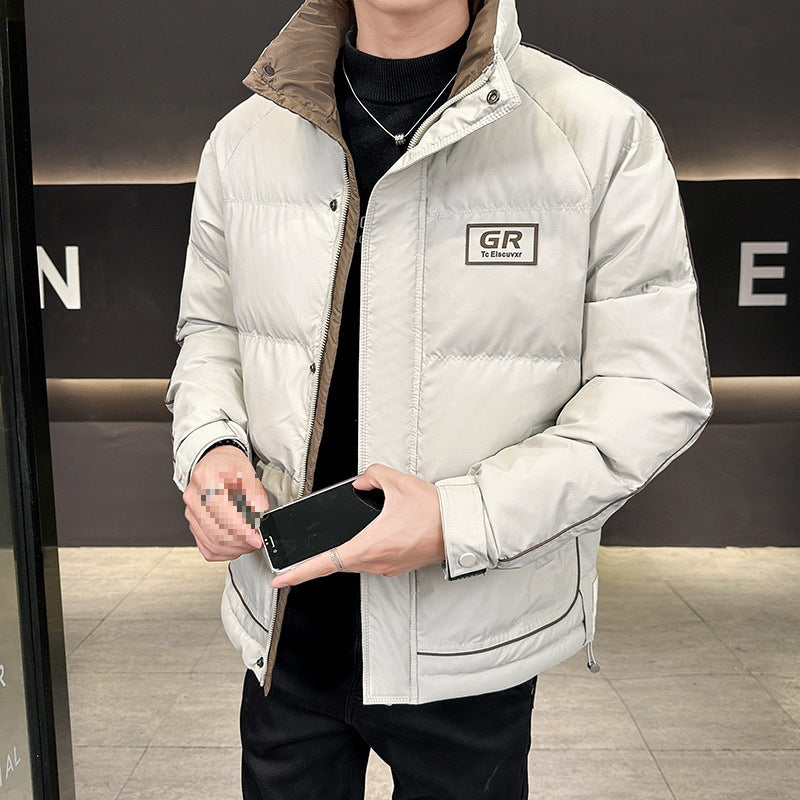 Herren Wattierte Steppjacke mit hohem Kragen, Druckknopfblende & kontrastierendem Seitenstreifen Drune