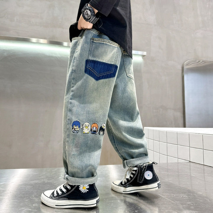 Unisex trendige Baggy-Jeans mit kreativen Stickereien Drune