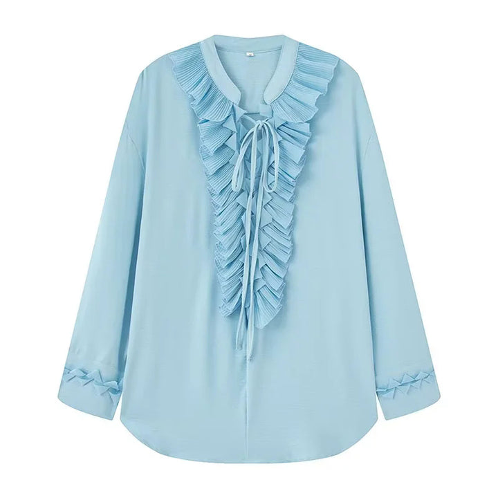 Damen nan Rüschenbluse mit Neck-Tie, plissierten Volants vorn und legerer Longline-Silhouette Drune