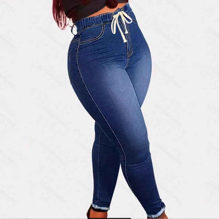 Damen High-Waist Sculpting-Jeggings im Denim‑Look mit elastischem Tunnelzugbund Drune