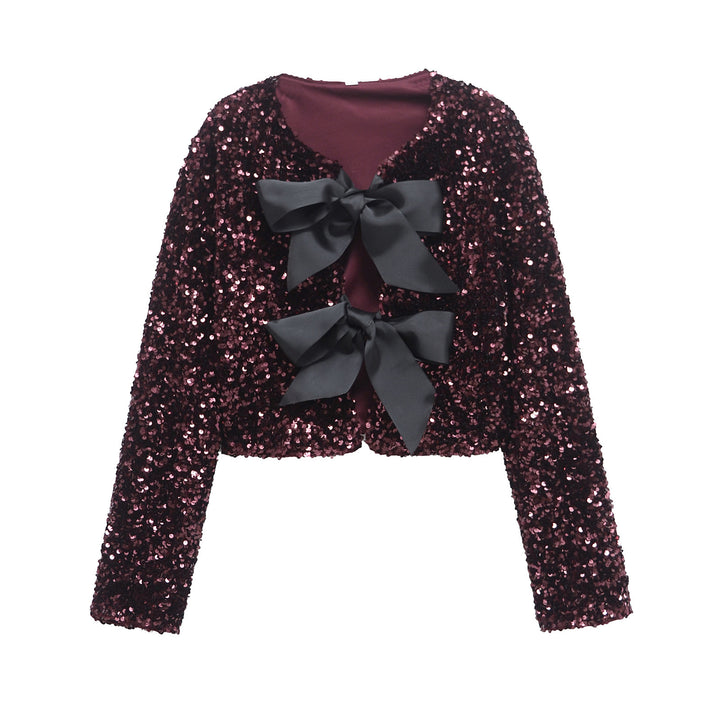 Damen nan Pailletten-Bolerojacke mit doppelschleifen-Verschluss, gefütterter Innenlage und tailliertem Cropped-Schnitt Drune