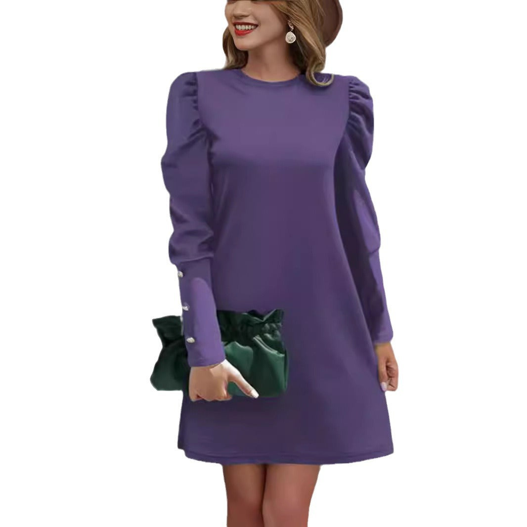 Damen nan elegantes A-Linien Minikleid mit gerafften Puffärmeln und dekorativen Manschettenknöpfen Drune