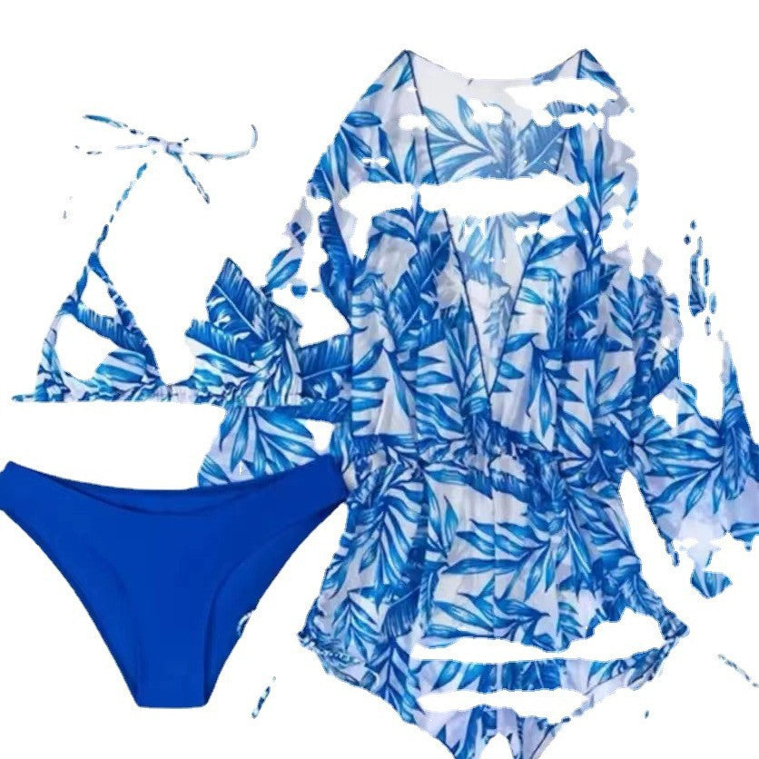 Damen Badeset mit floralem Wickeloberteil und Triangel-Bikini Drune