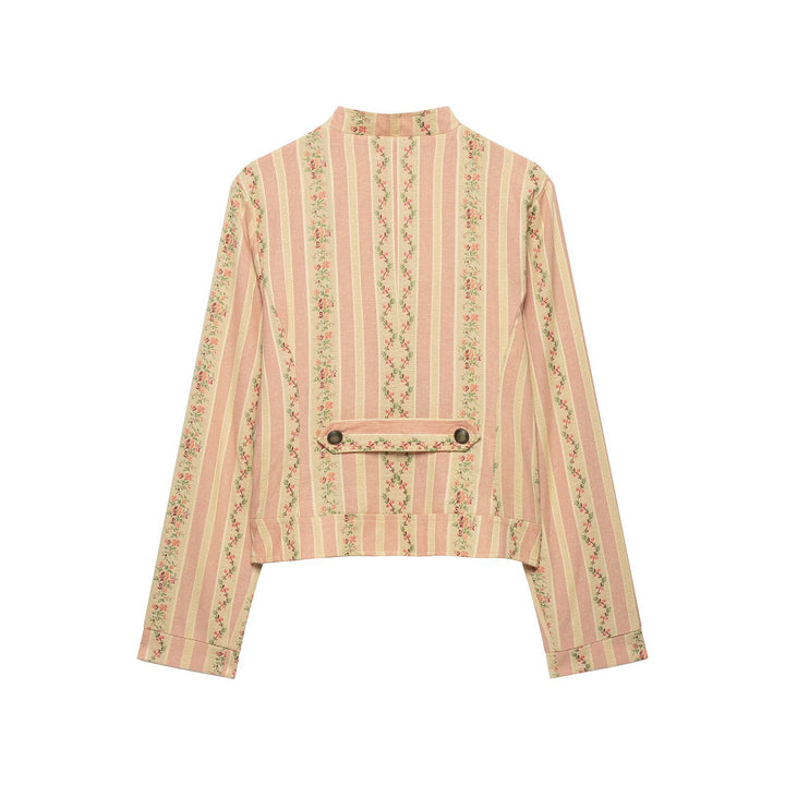 Damen Kurze Blousonjacke im Vintage‑Streifenmuster mit asymmetrischer Knopfleiste Drune