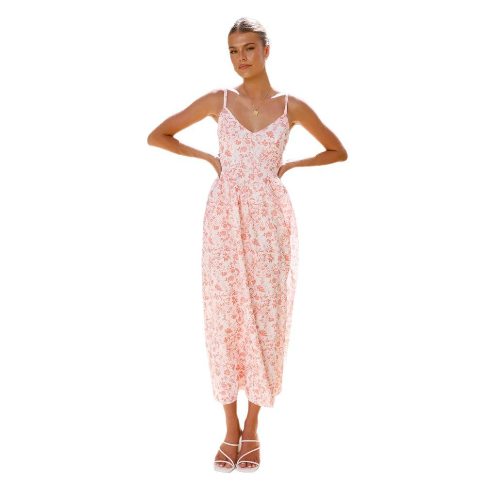 Damen Elegantes Maxikleid mit feinem floralen Muster und zarten Spaghettiträgern Drune