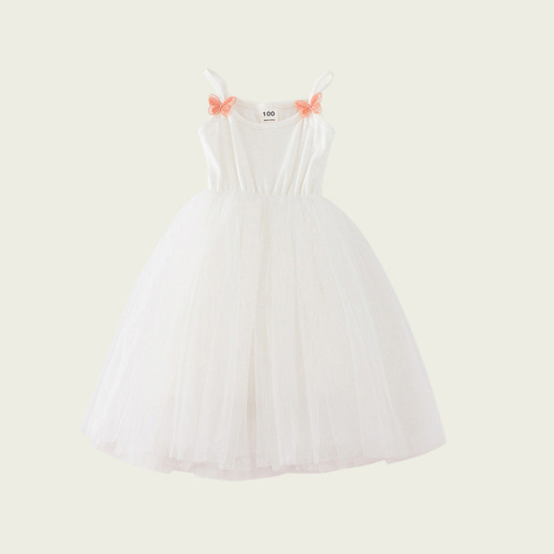 Mädchen Elegantly Gestaltetes Tüll-Party-Kleid mit Dekorativen Schmetterlings-Trägern Drune