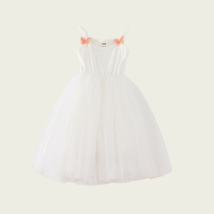 Mädchen Elegantly Gestaltetes Tüll-Party-Kleid mit Dekorativen Schmetterlings-Trägern Drune