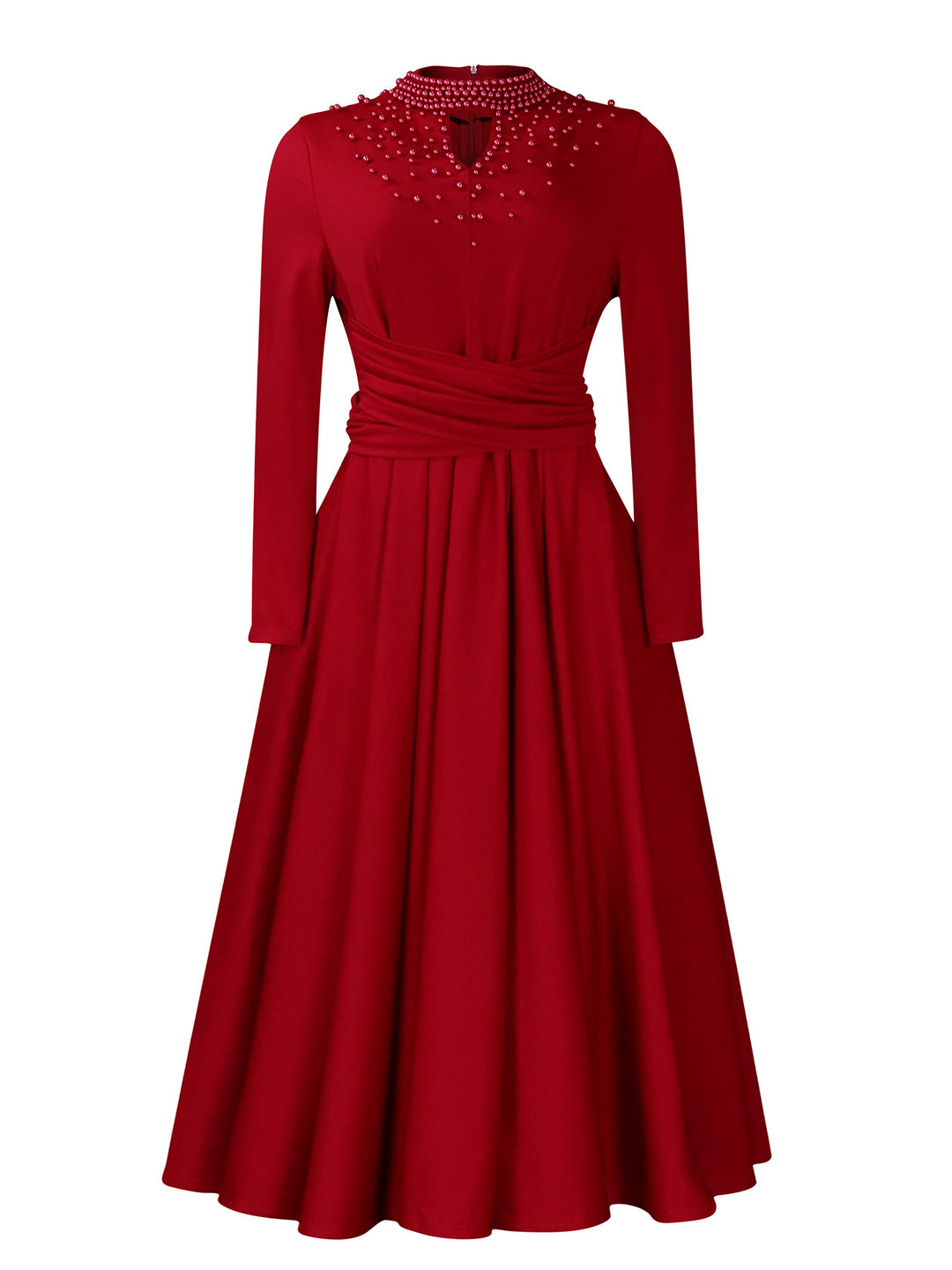 Damen elegantes Maxikleid mit kunstvoller Perlenverzierung und tailliertem Design Drune