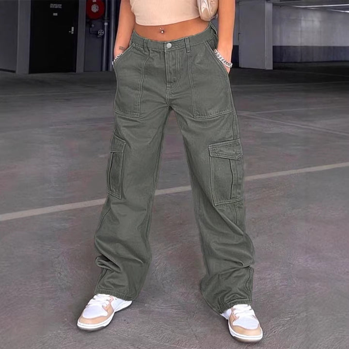 Damen Cargo-Hose mit weitem Bein, hoher Taille und Utility-Taschen Drune