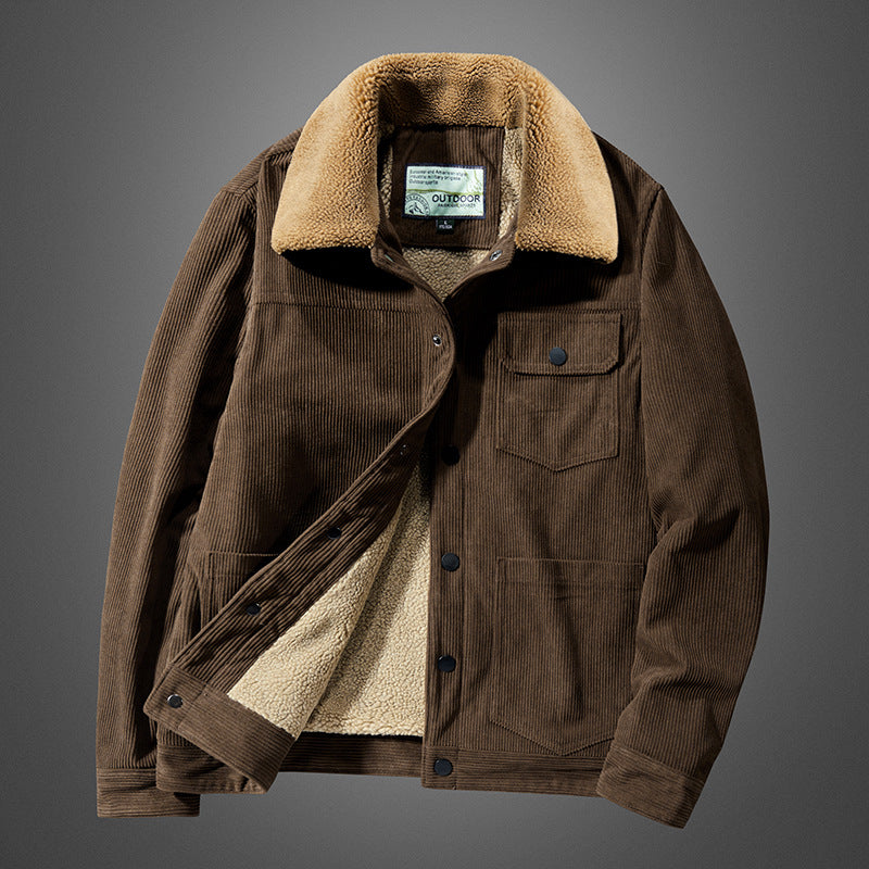 Herren Cordjacke mit Teddyfutter und Druckknopfleiste Drune