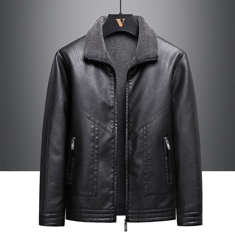 Herren Elegante Kunstlederjacke mit Teddyfutter Drune