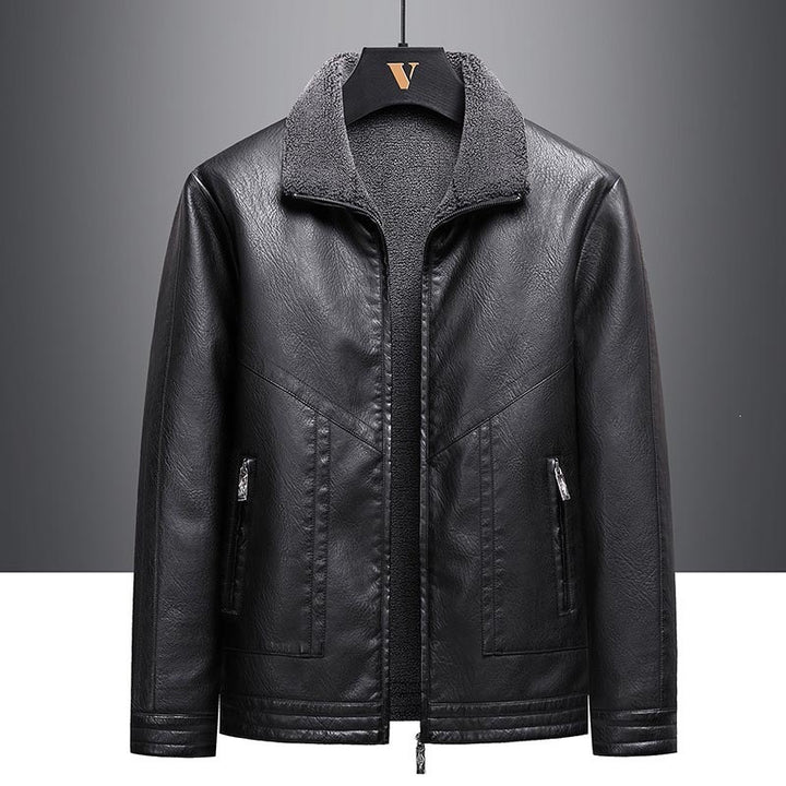 Herren Elegante Kunstlederjacke mit Teddyfutter Drune