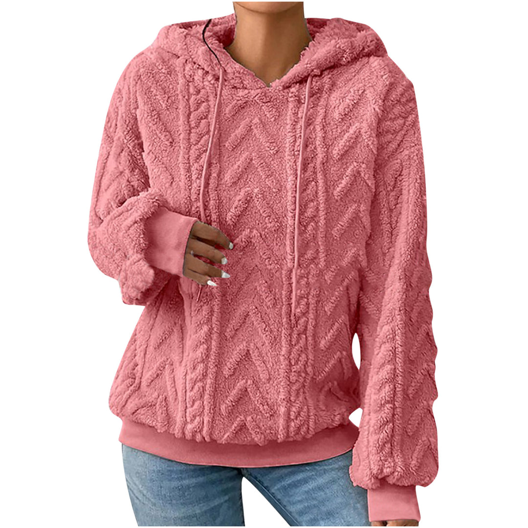 Damen nan kuscheliger Kapuzenpullover mit Zopfmuster Eingrifftaschen und Rippbündchen Drune