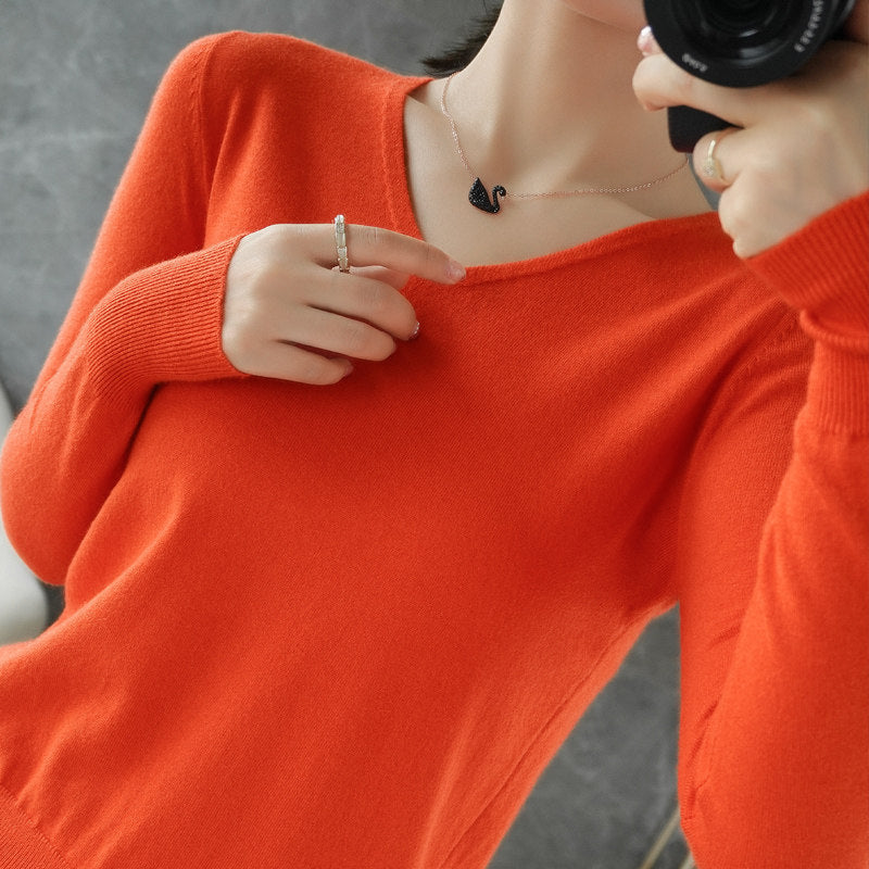 Damen leichter V-Ausschnitt Kaschmir-Look Feinstrickpullover Drune