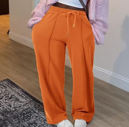 Damen nan High-Waist Relax-Freizeithose mit doppeltem Rippbund, sichtbarer Bügelfalte und weitem Bein Drune