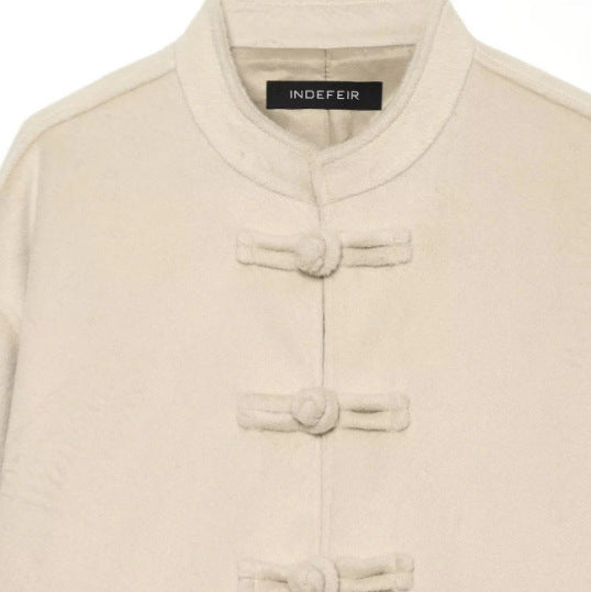 Damen Cropped Jacke im Mandarin‑Stil mit Knebelverschlüssen und kastiger Silhouette Drune