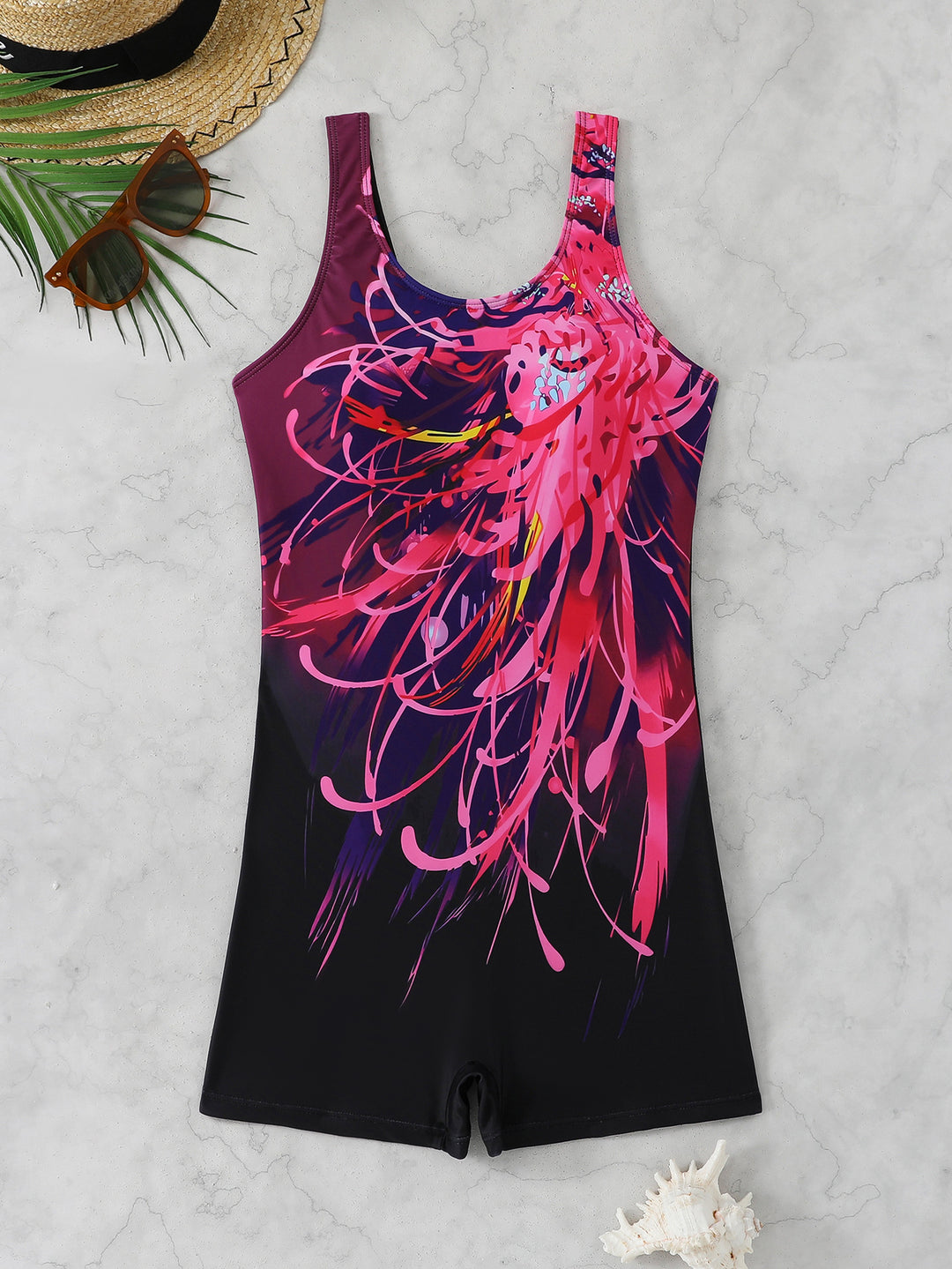 Damen Sportlicher Schwimmanzug mit dynamischem Kunstmotiv Drune