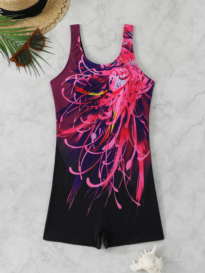 Damen Sportlicher Schwimmanzug mit dynamischem Kunstmotiv Drune