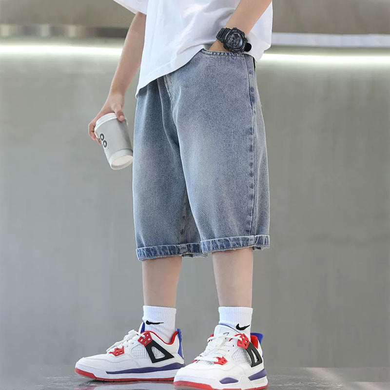 Jungen lässige Denim-Shorts mit coolem Basketball-Motiv Drune