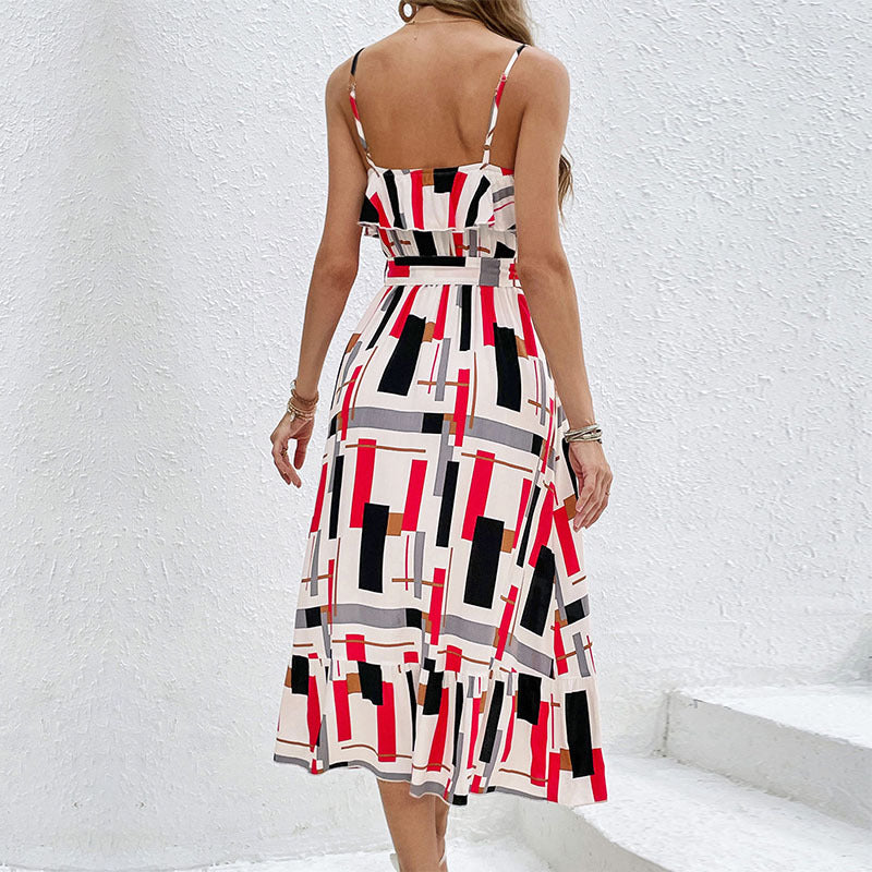 Damen Midi-Kleid mit grafischem Design und Taillengürtel Drune