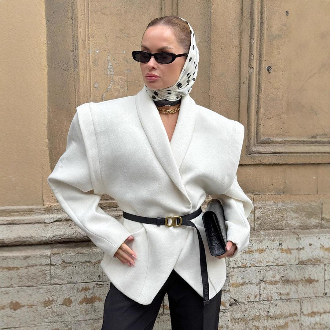 Damen Modischer Oversized-Wollmantel mit tailliertem Design und Gürtel Drune