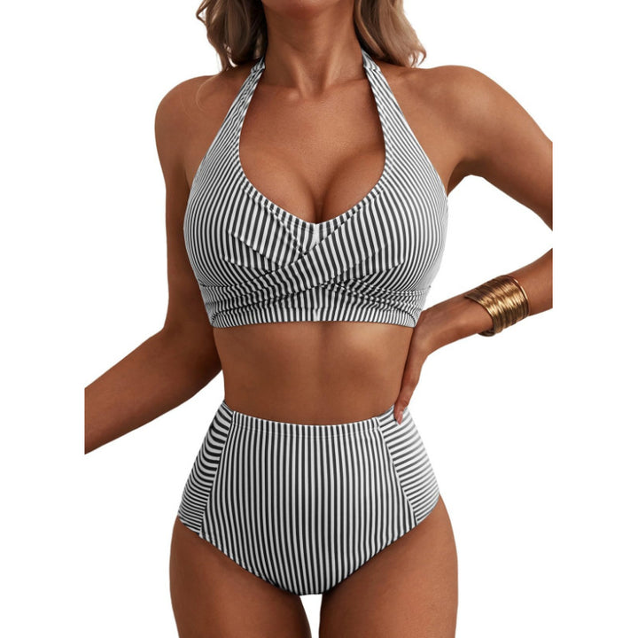 Damen Hochbundiger Streifen-Bikini Drune