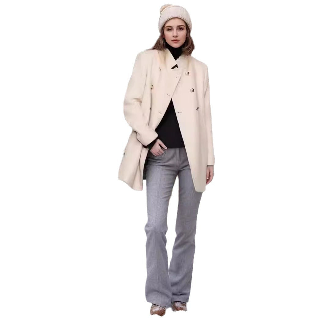 Damen Eleganter Kurz-Mantel mit doppelter Knopfreihe und seidigen Details Drune