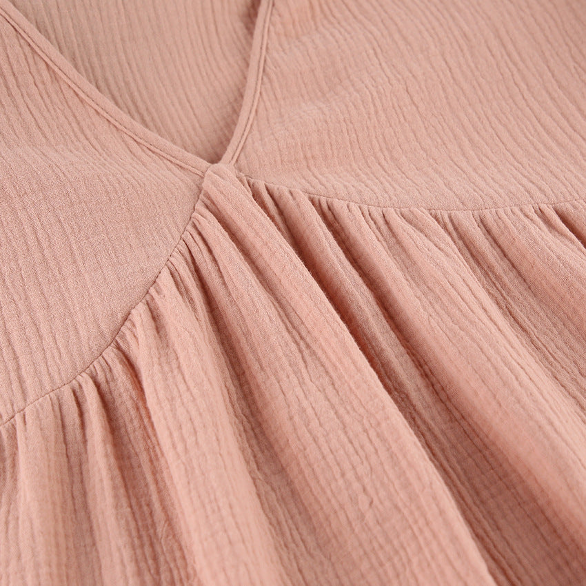 Damen lässiges Oversized-Kleid mit voluminösen Ärmeln und V-Ausschnitt Drune