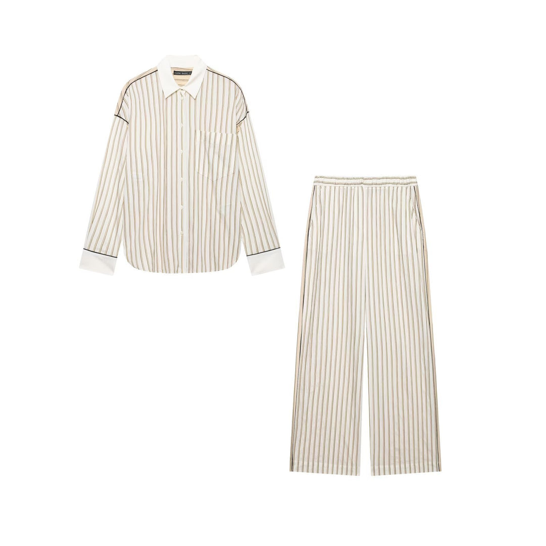 Damen Elegantes Zweiteiliges Satin-Schlafanzug-Set mit Oversized-Hemd und Palazzohose Drune