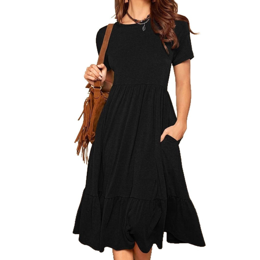 Damen lässiges T-Shirt-Kleid mit lockerer Passform und Rüschensaum Drune