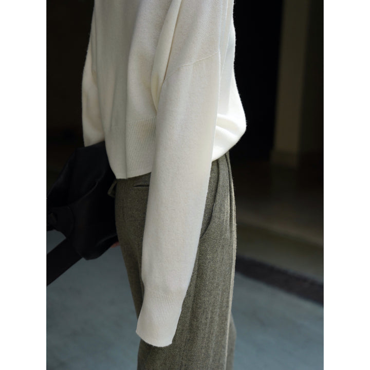 Damen Relaxter Feinstrick-Pullover mit überschnittener Schulter und Rundhalsausschnitt Drune