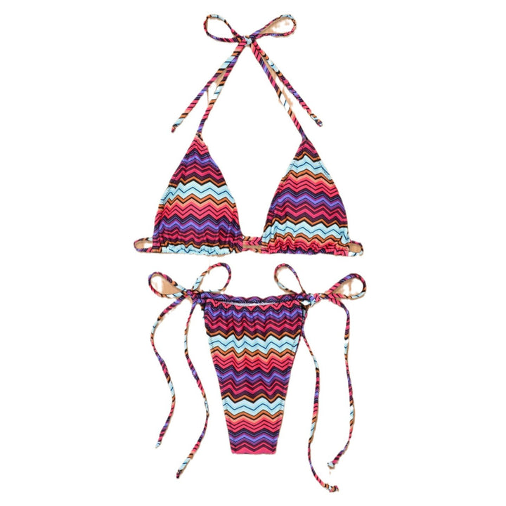 Damen Triangel-Bikini mit floralem Design und verstellbaren Bindebändern Drune
