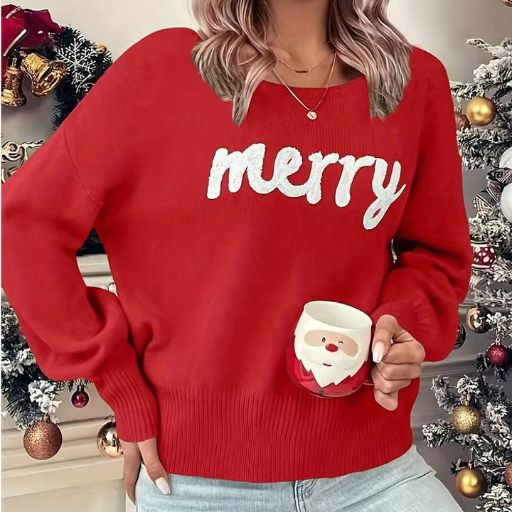Damen gemütlicher Sweater mit festlichem Aufdruck Drune